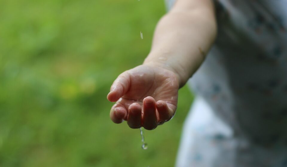 rain, water, element, waterdrop, drops, close up, hand, child, nature, water feature, to play, resource, sustainable, life, sustainability