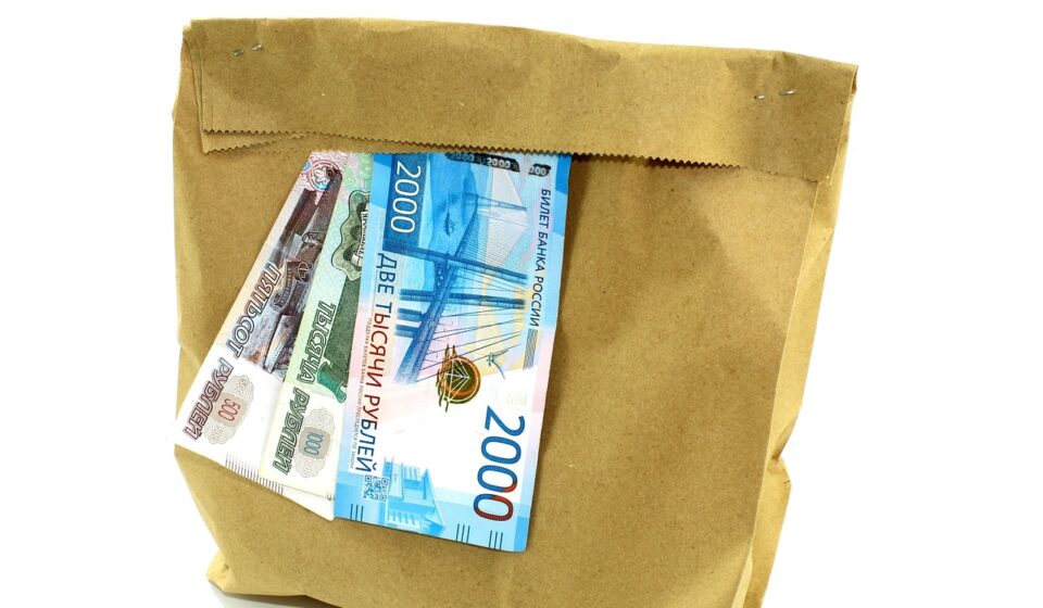 money, virtually any, two thousand, five hundred virtually any, one thousand virtually any, banknotes, purchases, delivery, buy products, paper bag, bag with products, closed package, white background, products, wrapped, in paper, package, packaging, paper, net, blue, green, red, tickets of the bank of russia